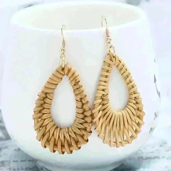 Bohemian Rattan Drop Earrings - Picture 1 of 3